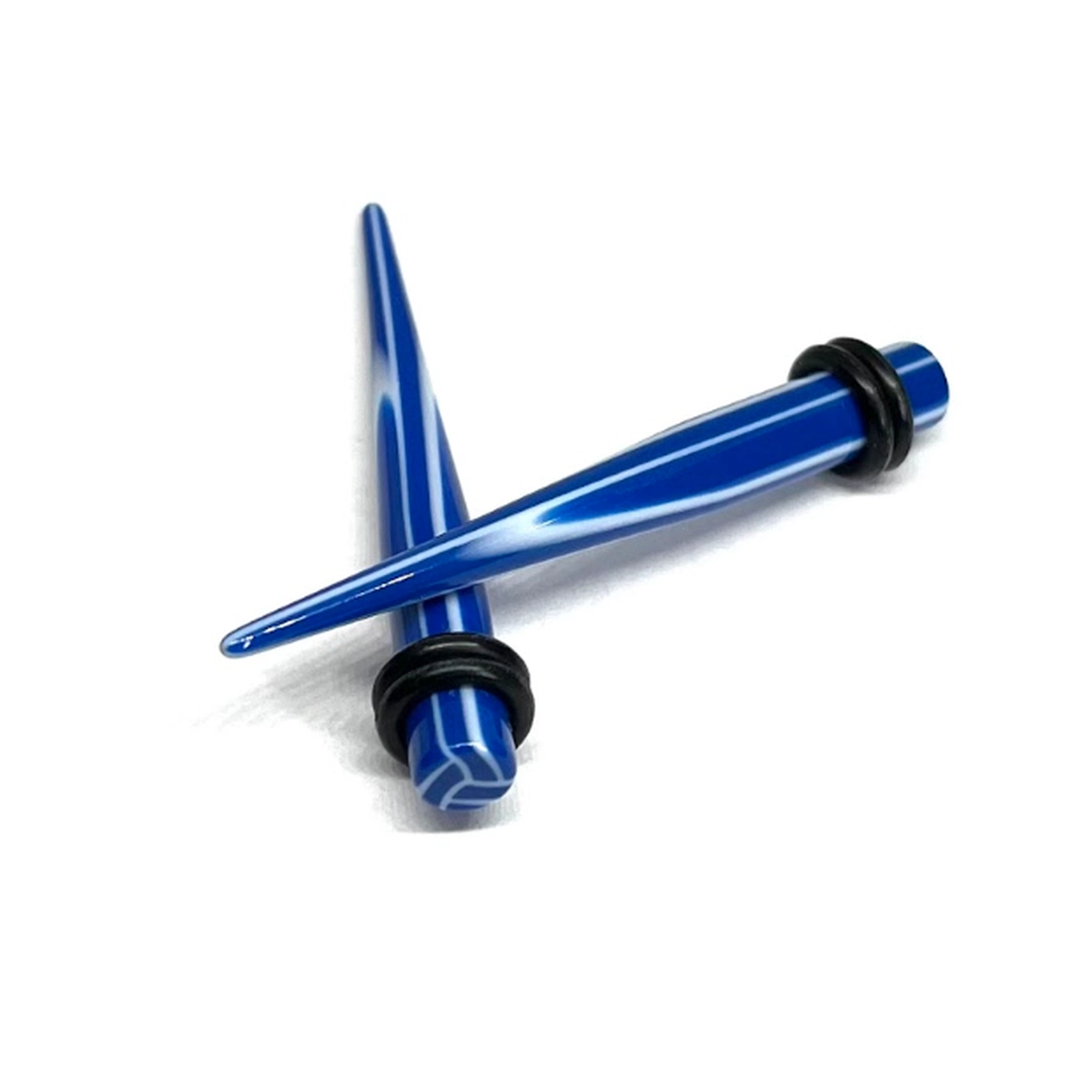 2g Blue_White Stripe Long Acrylic Tapers