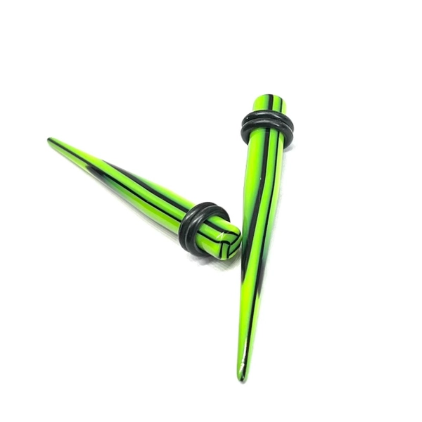 2g Green_Black Stripe Long Acrylic Tapers