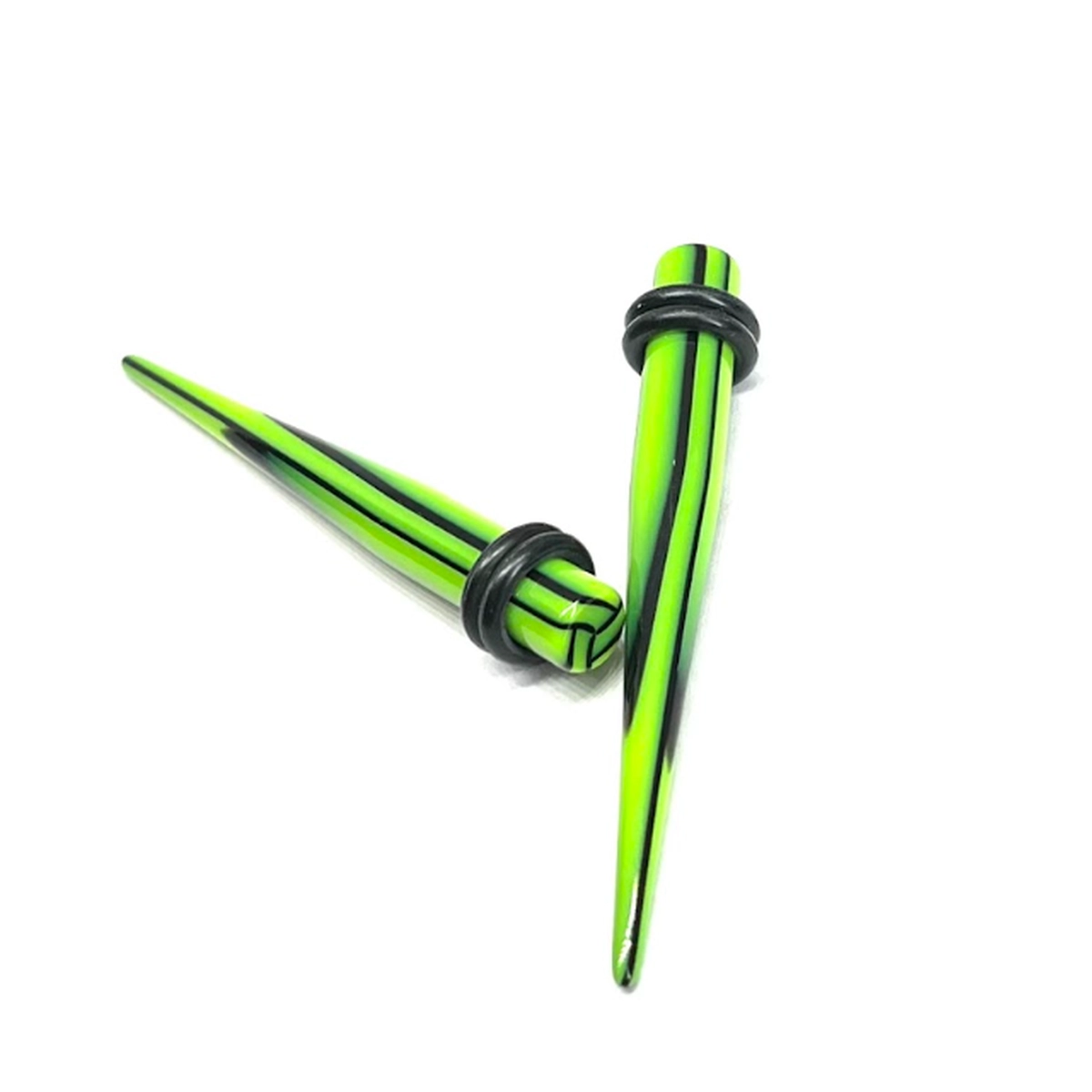 2g Green_Black Stripe Long Acrylic Tapers