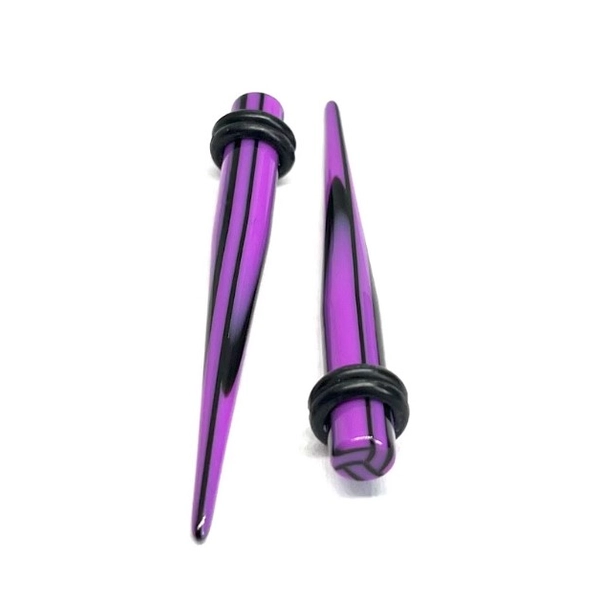 2g Purple_Black Stripe Long Acrylic Tapers