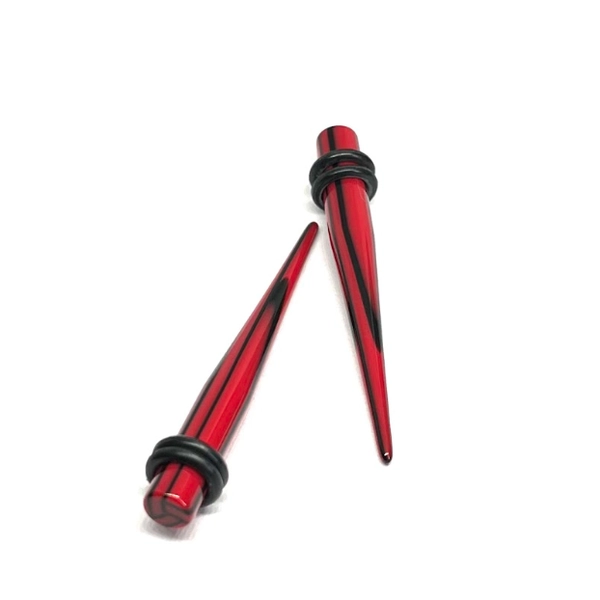 2g Red_Black Stripe Long Acrylic Tapers