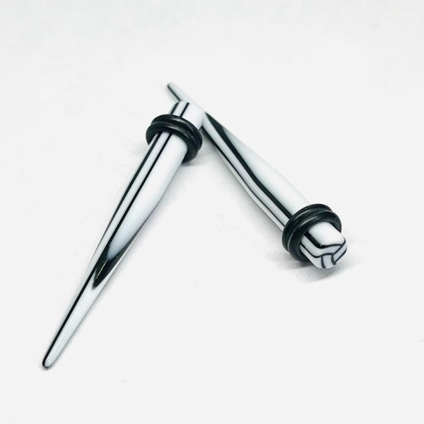 2G White_Black Stripe Long Acrylic Tapers