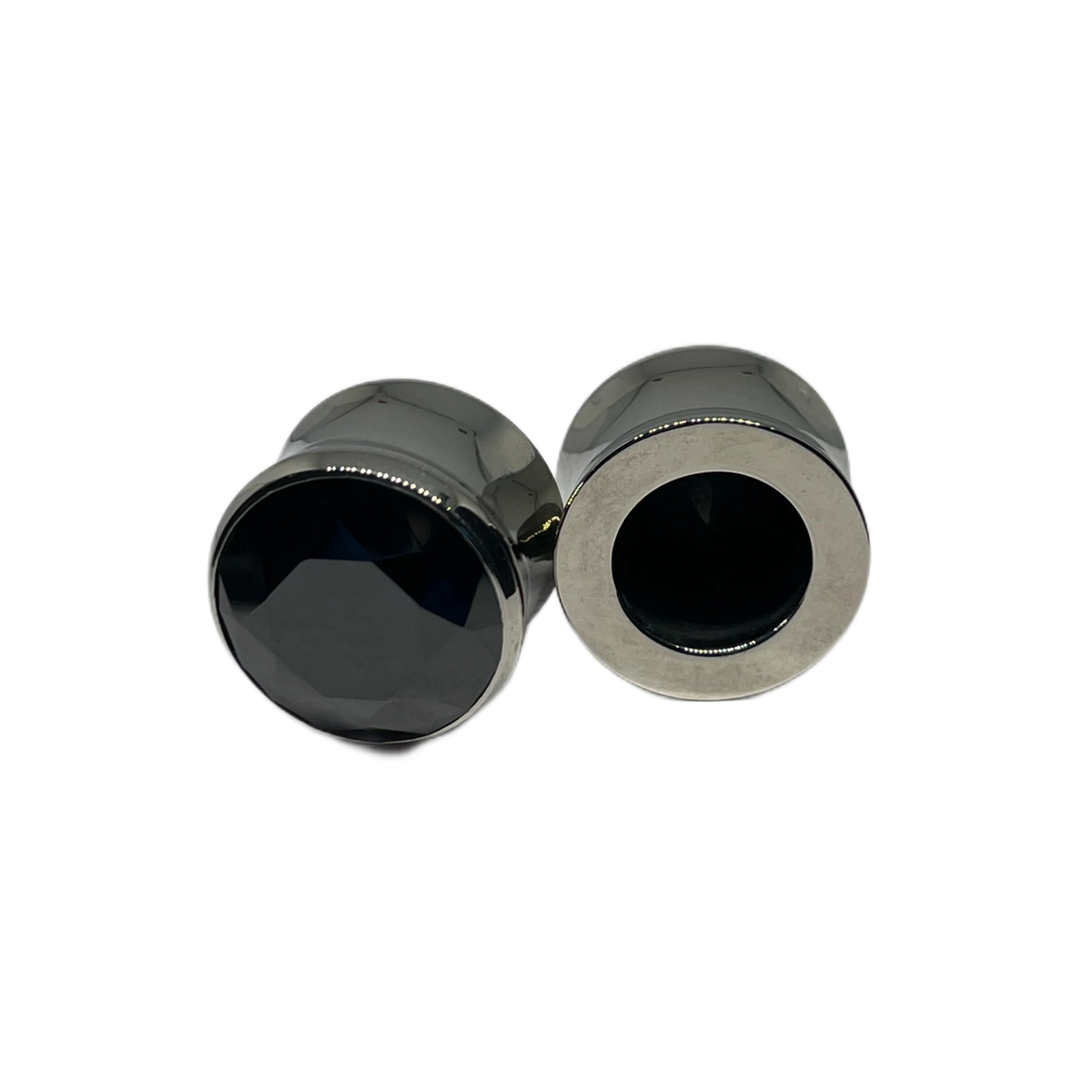 3/4 Steel Double Flared Plugs with Black CZ Gem
