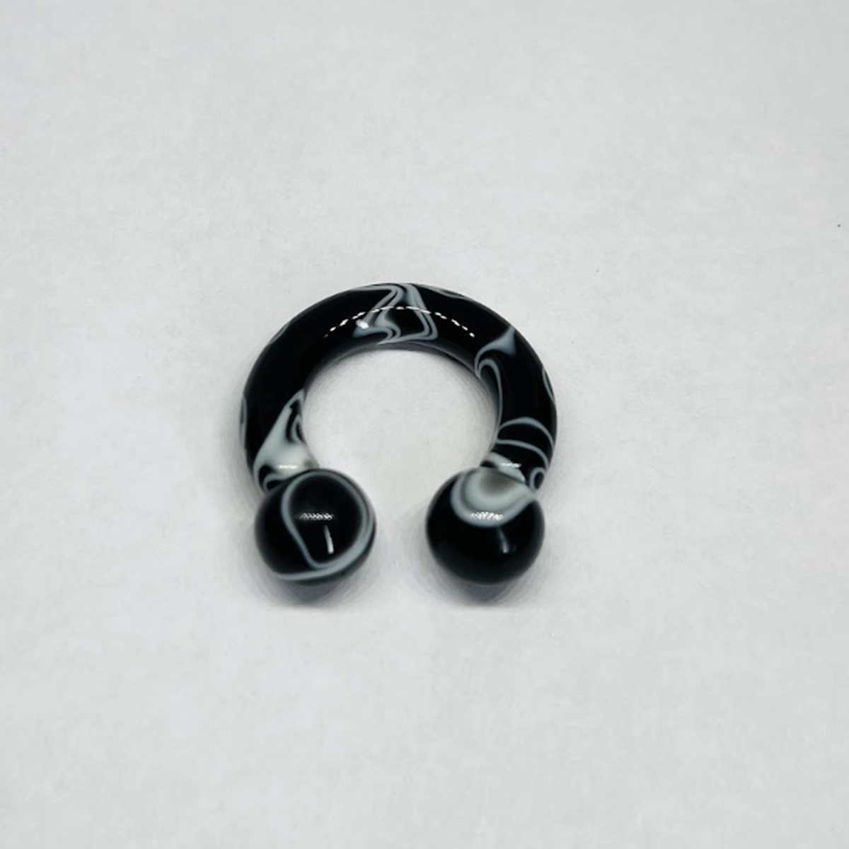 4G Black w_ White Faux Marble Acrylic Circular Barbell