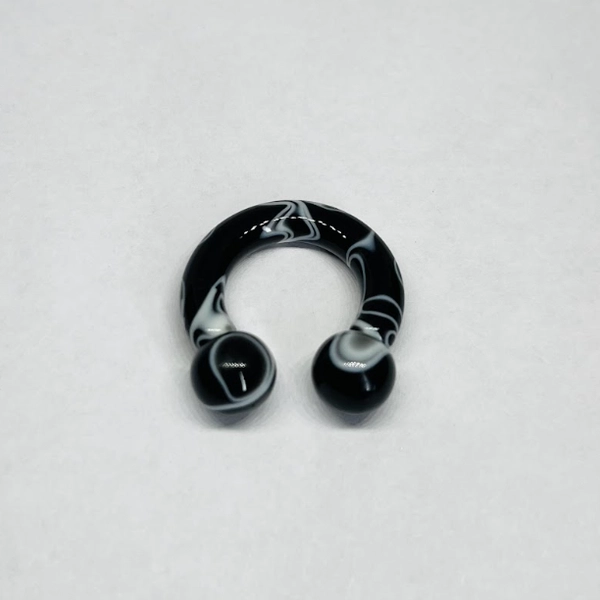 4G Black w_ White Faux Marble Acrylic Circular Barbell