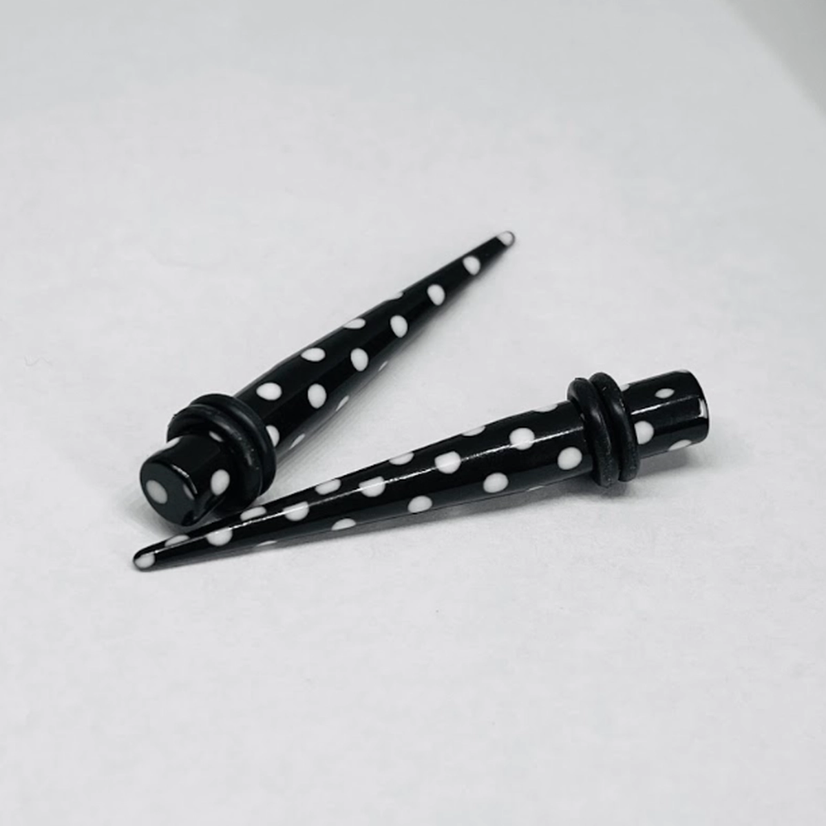 4G Black w_ White Polka Dot Long Acrylic Tapers