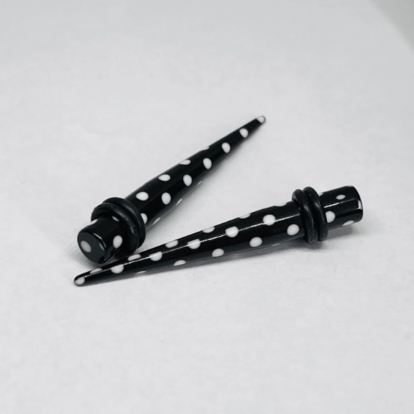 4G Black w_ White Polka Dot Long Acrylic Tapers