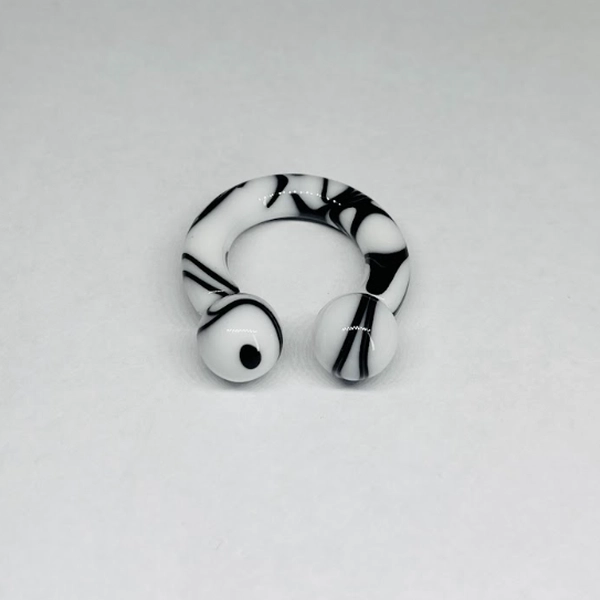 4G White w_ Black Faux Marble Acrylic Circular Barbell