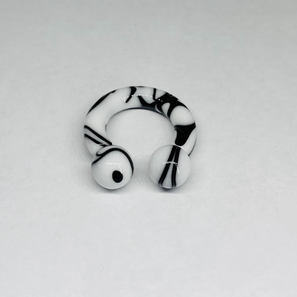 4G White w_ Black Faux Marble Acrylic Circular Barbell