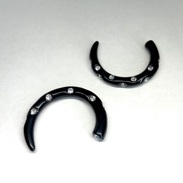 6G Black CZ Gem Crescent Acrylic Tapers