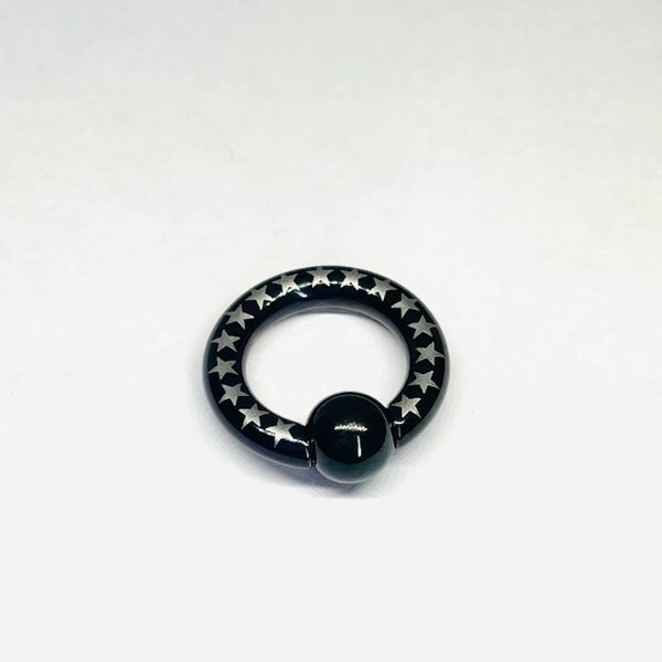 6G Black Steel Captive Bead Ring with Silver Stars