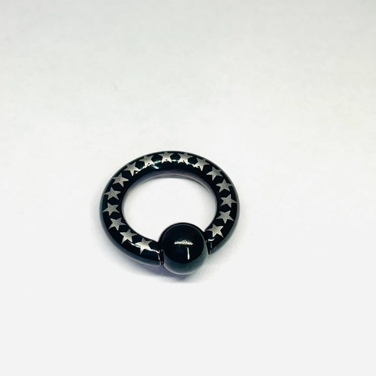 6G Black Steel Captive Bead Ring with Silver Stars