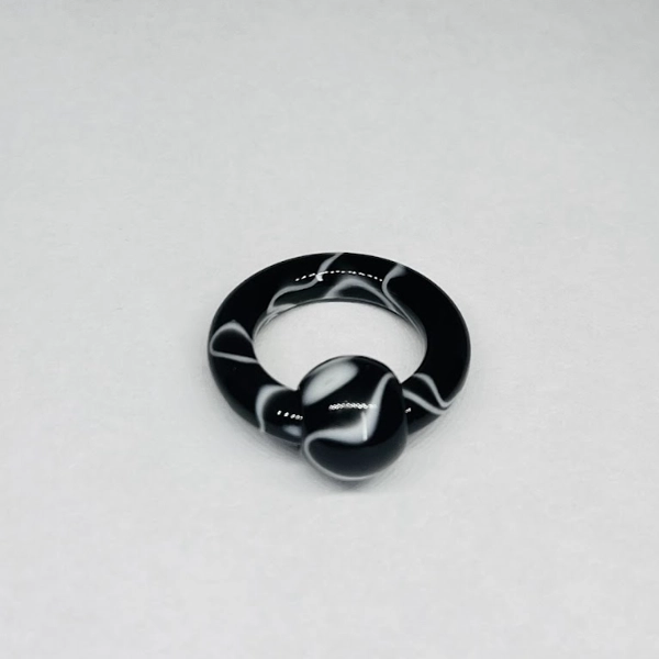 6G Black with White Faux Marble Acrylic Captive Bead Ring