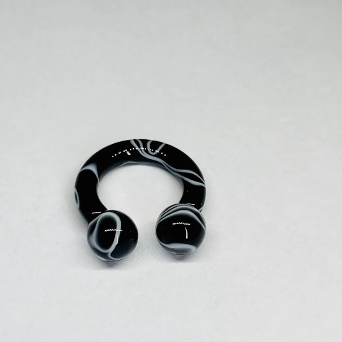 6G Black with White Faux Marble Acrylic Circular Barbell