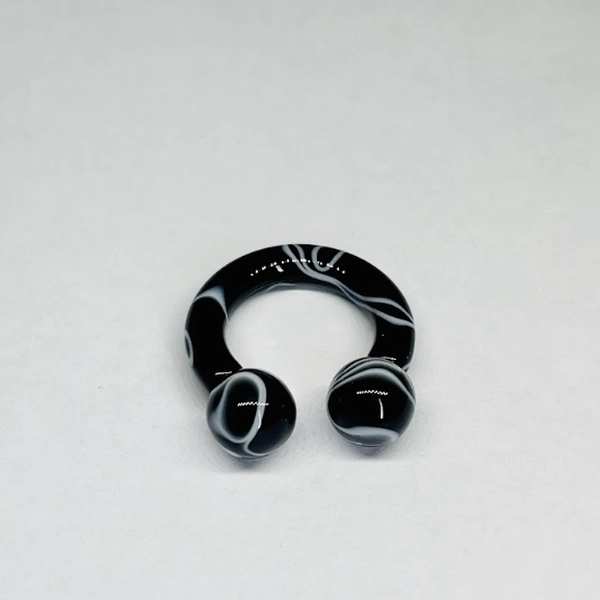 6G Black with White Faux Marble Acrylic Circular Barbell