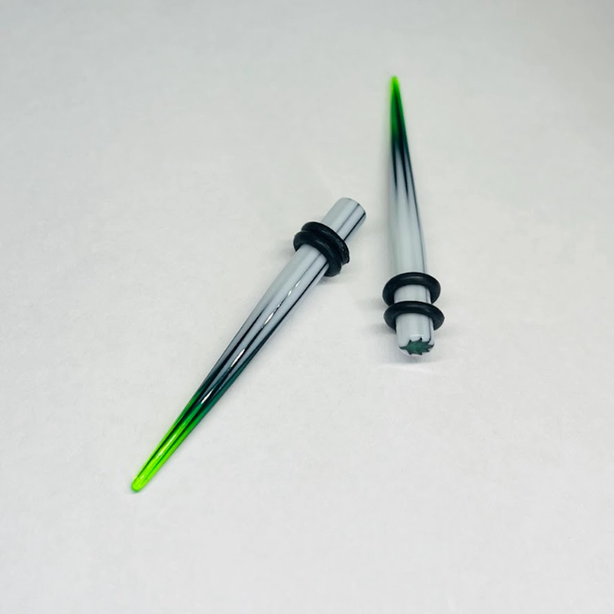 6G Green, Black, and White Burst Long Acrylic Tapers