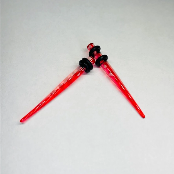 6G Red Transparent Long Acrylic Tapers with Red Confetti