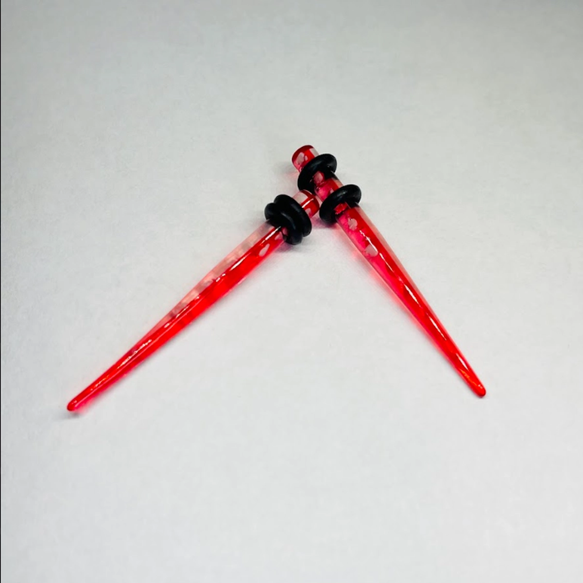 6G Red Transparent Long Acrylic Tapers with Red Confetti