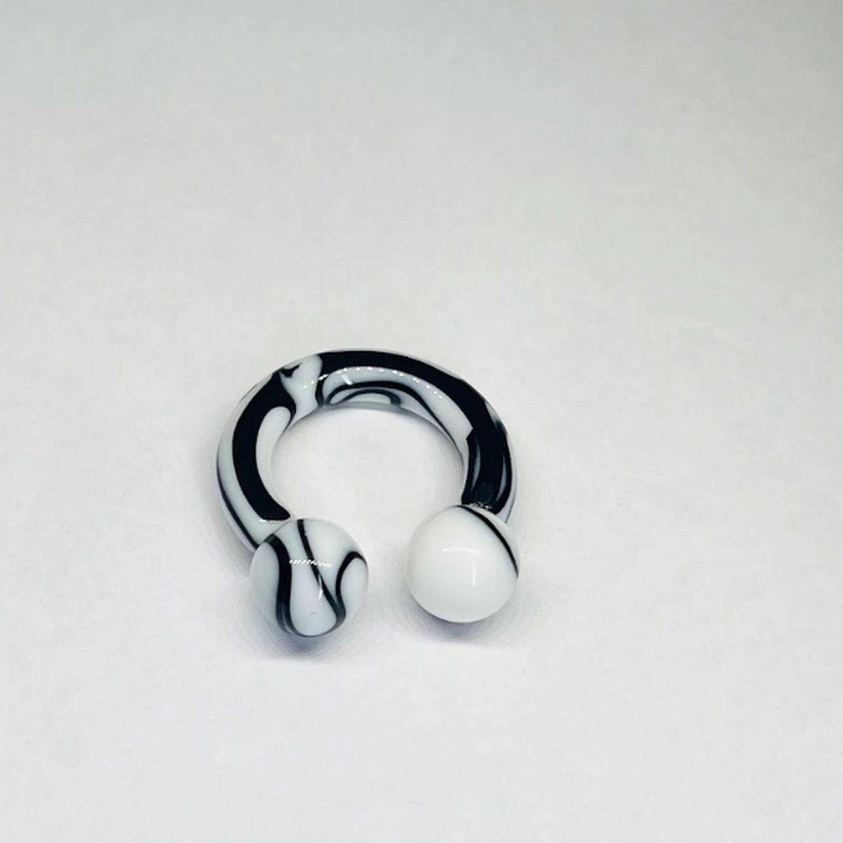 6G White with Black Faux Marble Acrylic Circular Barbell