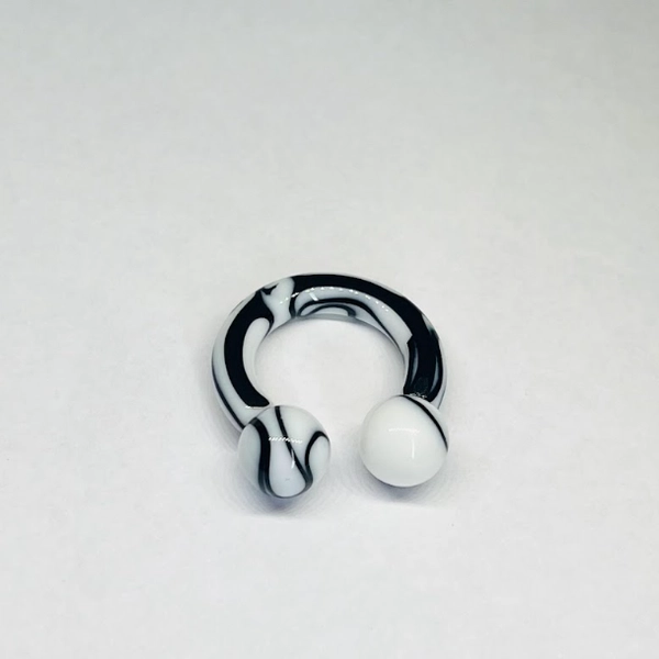 6G White with Black Faux Marble Acrylic Circular Barbell