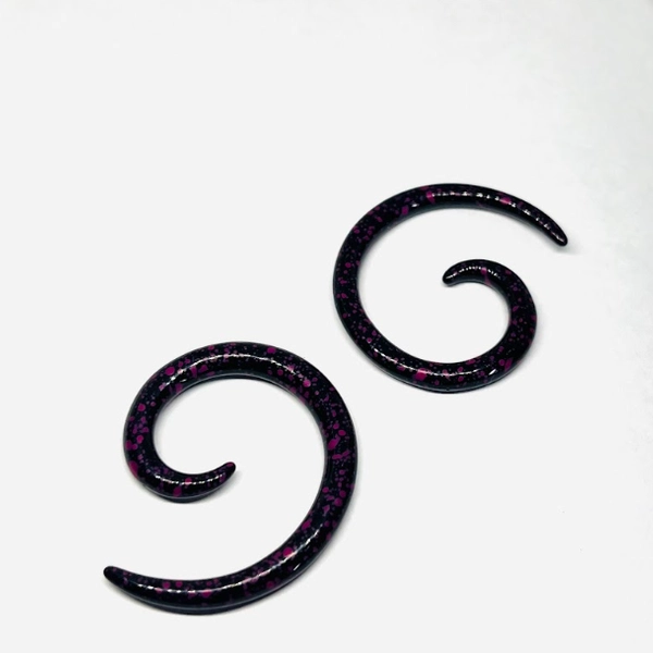 7G Black with Pink Splatter Medium Spiral Tapers